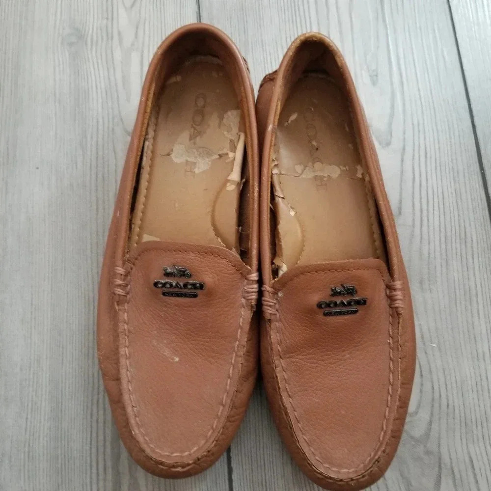 Coach Womens Mary Lock Up Driver Leather Loafer Shoes Size 6.5 Tan Slip On - Picture 3 of 10